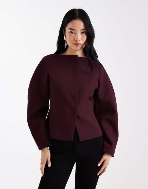 ASOS DESIGN - Blazer cocoon con scollo a barchetta, colore bordeaux