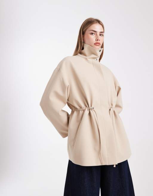 ASOS DESIGN - Blazer color cammello con coulisse in vita e scollo a imbuto, 2 di 4