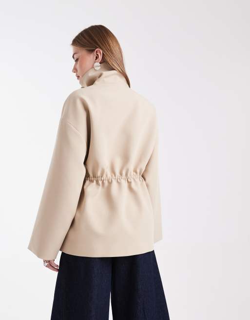 ASOS DESIGN - Blazer color cammello con coulisse in vita e scollo a imbuto, 4 di 4