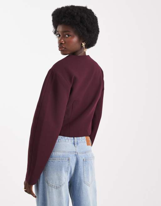 ASOS DESIGN - Blazer color prugna senza colletto con maniche cocoon in coordinato, 2 di 4