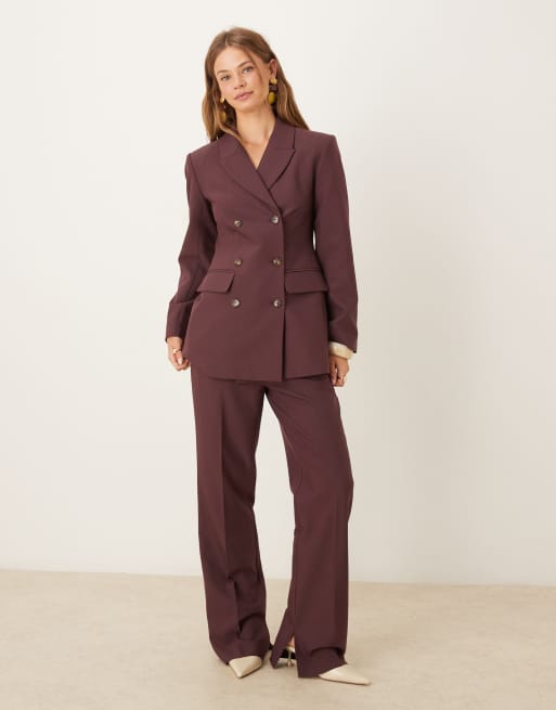 ASOS DESIGN - Blazer comodo doppiopetto sartoriale color prugna