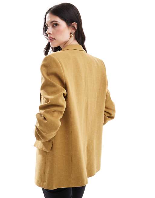 ASOS DESIGN - Blazer comodo in misto lino verde oliva, 4 di 4