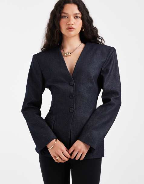 ASOS DESIGN - Blazer con scollo a V profondo indaco - view 1