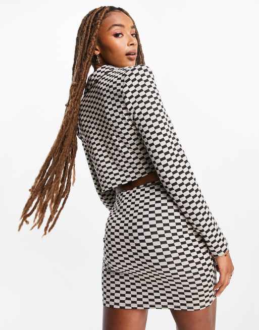 ASOS DESIGN - Blazer corto da abito in jersey con stampa a scacchiera , 4 di 4