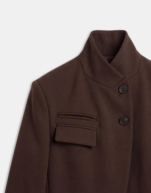 ASOS DESIGN blazer corto squadrato con collo alto effetto lana in khaki, 7 di 7