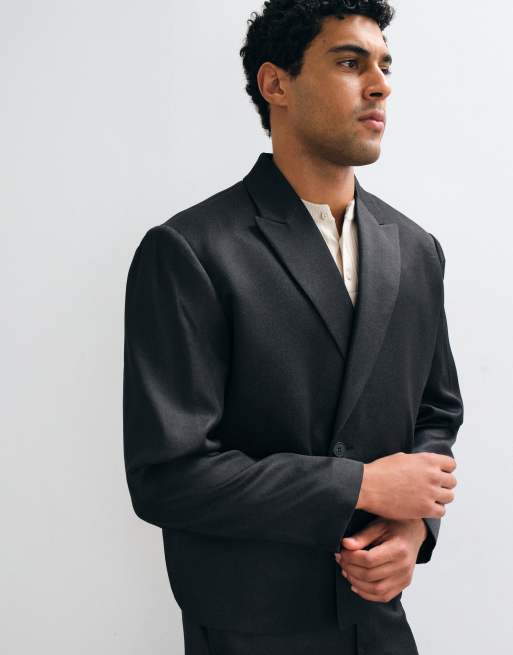 ASOS DESIGN blazer coupe carrée croisé aspect denim noir, 5 de 5