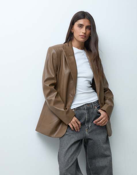 ASOS DESIGN blazer coupe décontractée en simili cuir couleur toffee - view 1
