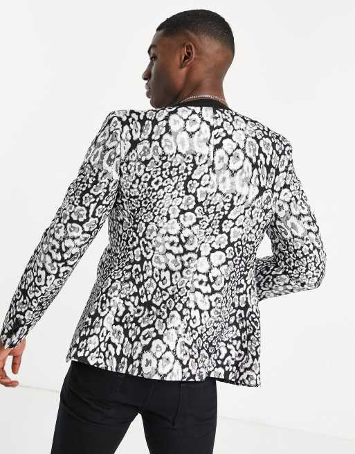 ASOS DESIGN - Blazer court à revers kimono en jacquard motif animal, 2 de 4