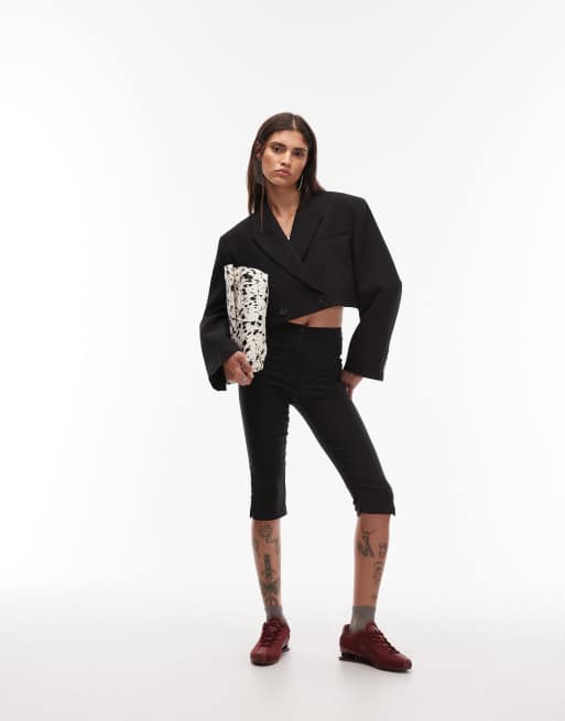 ASOS DESIGN - Blazer court coupe carrée à double boutonnage et épaulettes - Noir, 4 de 4