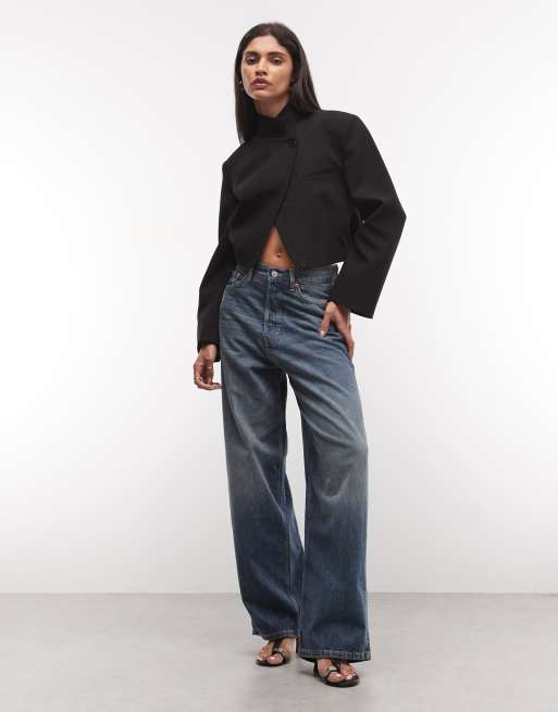ASOS DESIGN blazer court croisé au col en noir, 2 de 4