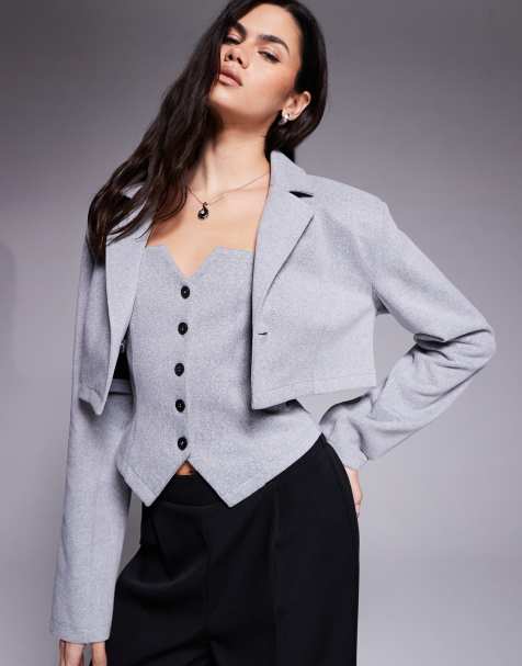 ASOS DESIGN - Blazer court d'ensemble en tissu brossé - Gris - view 1