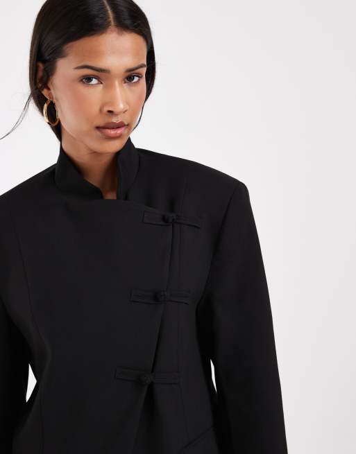 ASOS DESIGN - Blazer croisé à col cheminée et boutons mao - Noir, 3 de 4