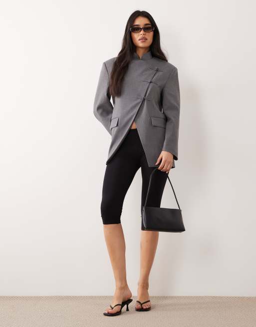 ASOS DESIGN - Blazer croisé à col cheminée et boutons mao - Noir, 2 de 4