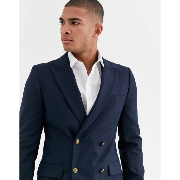 ASOS DESIGN Blazer crois ajust avec bouton dor Bleu marine