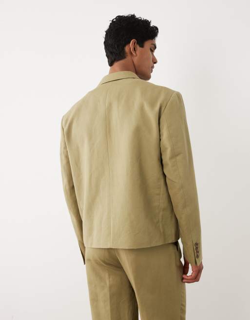 ASOS DESIGN - Blazer da abito doppiopetto squadrato in misto lino kaki, 3 di 5