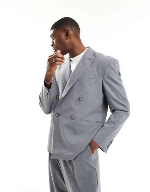 ASOS DESIGN - Blazer da abito doppiopetto vestibilità comoda grigio