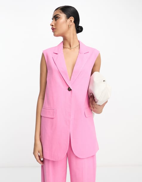 ASOS DESIGN - Blazer da abito senza maniche rosa in misto lino - view 1