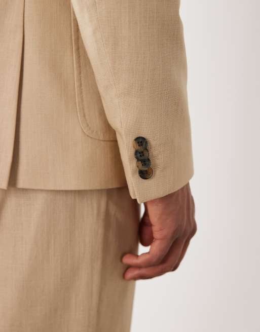 ASOS DESIGN - Blazer da abito slim in tessuto fiammato color pietra, 3 di 5