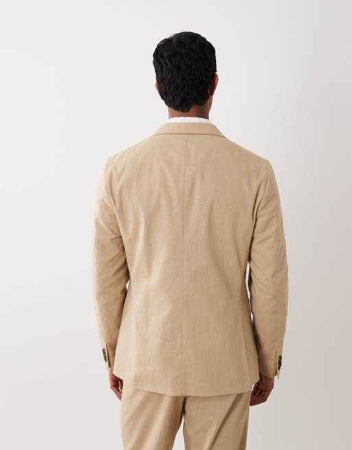 ASOS DESIGN - Blazer da abito slim in tessuto fiammato color pietra, 5 di 5