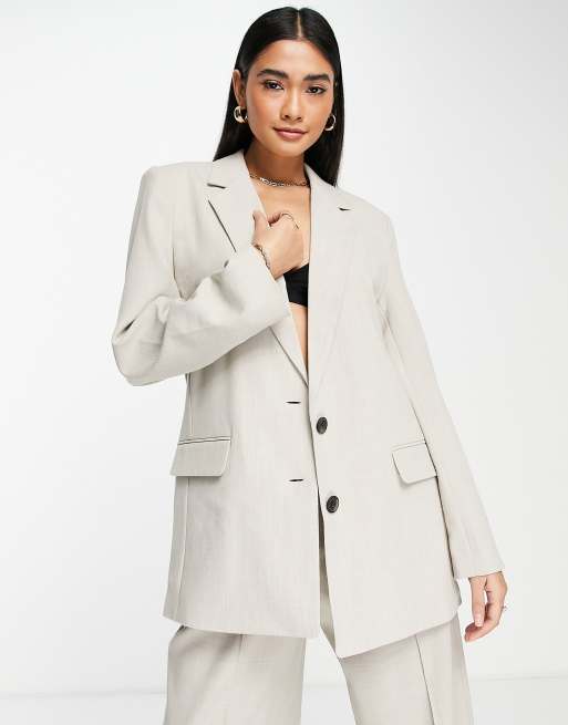 ASOS DESIGN - Blazer dad de costume texturé coupe décontractée - Naturel