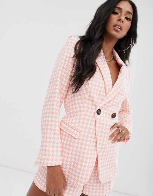 ASOS DESIGN Blazer de costume pied de poule Rose