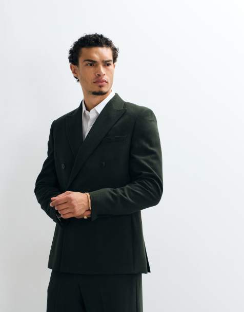 ASOS DESIGN blazer de costume regular croisé en crêpe vert foncé - view 1