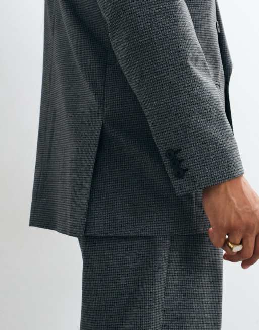 ASOS DESIGN blazer de costume relaxed croisé à épaules carrées en micro-carreaux anthracite, 2 de 5