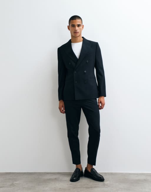ASOS DESIGN blazer de costume slim croisé bleu marine foncé, 2 de 5