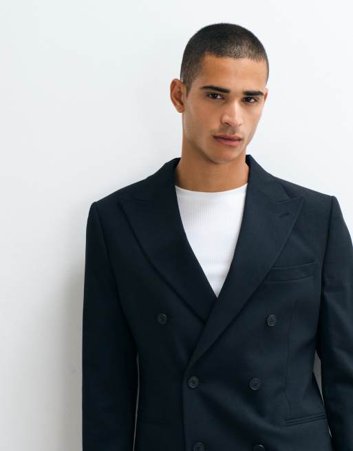 ASOS DESIGN blazer de costume slim croisé bleu marine foncé, 3 de 5