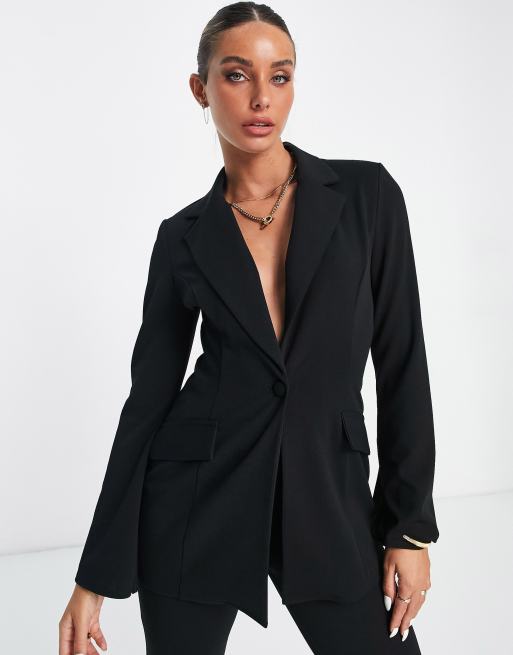 ASOS DESIGN - Blazer de costume style smoking en jersey à manches fendues - Noir