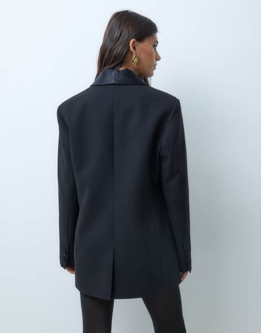 ASOS DESIGN blazer de sastre de doble botonadura con satén en contraste en negro, 5 de 5