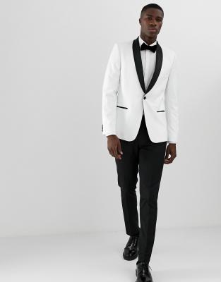 ASOS DESIGN Blazer de smoking ajust avec revers noirs Blanc