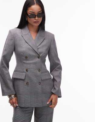 ASOS DESIGN - Blazer de tailleur coupe décontractée ajustée à double boutonnage et carreaux - Noir et blanc