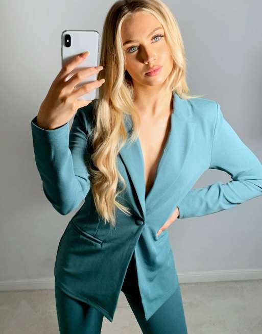 ASOS DESIGN - Blazer de tailleur en jersey à boutonnage simple - Sauge