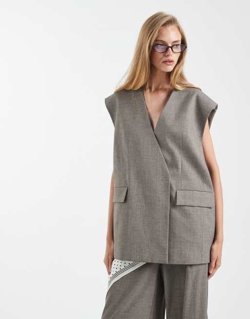 ASOS DESIGN - Blazer d'ensemble ajusté oversize sans manches - Marron, 4 de 4
