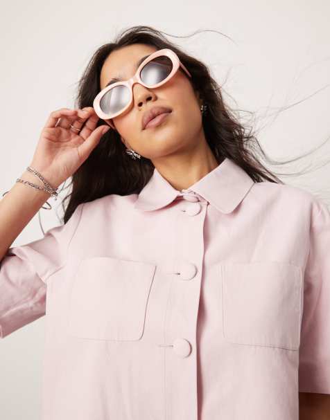 ASOS DESIGN - Blazer d'ensemble court à manches courtes en lin mélangé - Rose - view 1