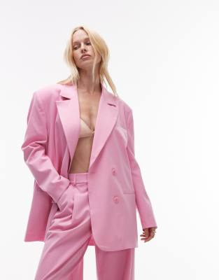 ASOS DESIGN - Blazer d'ensemble oversize à double boutonnage - Rose
