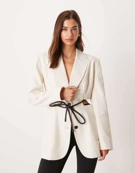 ASOS DESIGN - Blazer d'ensemble rayé à taille ajourée - Crème - view 1