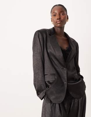 Blazer déstructuré ajusté en tissu satiné - Noir L