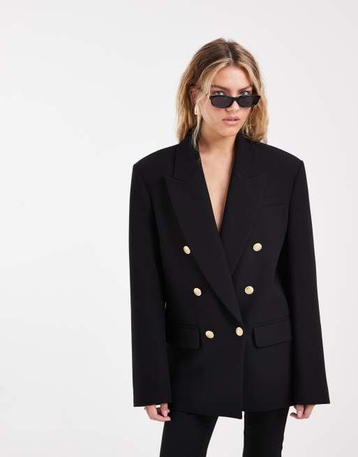 ASOS DESIGN - Blazer doppiopetto con spalle pronunciate nero, 2 di 4