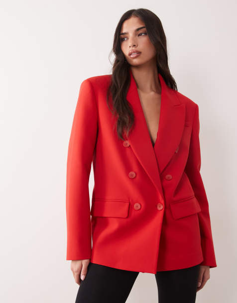 ASOS DESIGN - Blazer doppiopetto con spalle pronunciate rosso - view 1