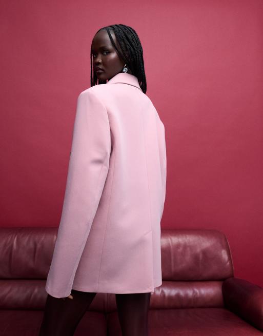 ASOS DESIGN - Blazer doppiopetto con spalle rinforzate rosa tenue, 4 di 4