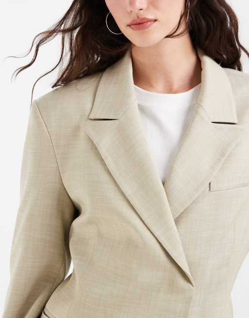 ASOS DESIGN - Blazer doppiopetto effetto lino kaki, 2 di 4