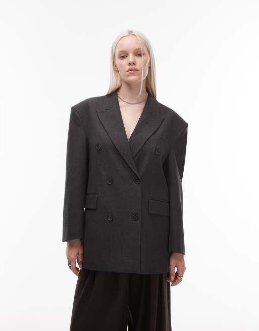 ASOS DESIGN - Blazer doppiopetto oversize color antracite