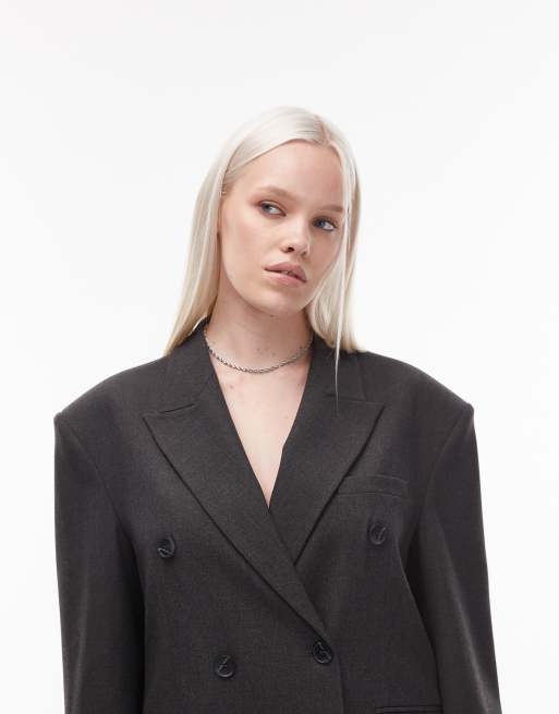 ASOS DESIGN - Blazer doppiopetto oversize color antracite, 4 di 4