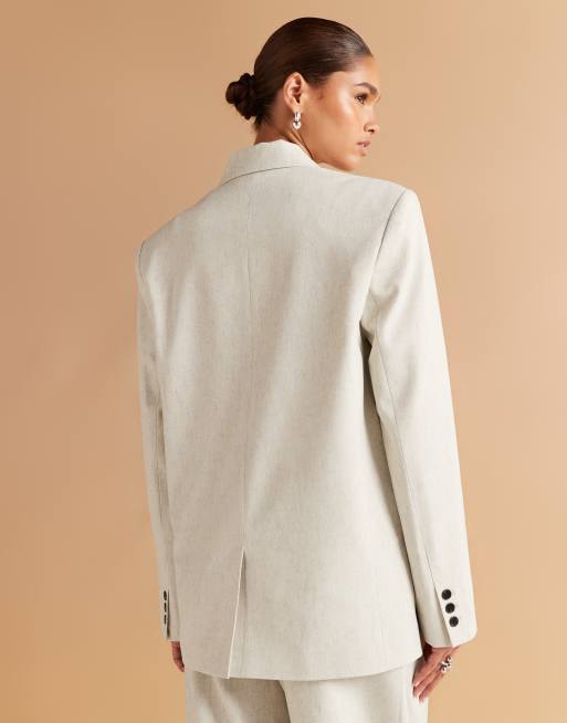 ASOS DESIGN - Blazer doppiopetto oversize color bianco sporco testurizzato, 3 di 4