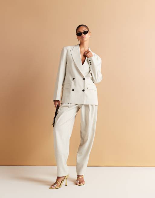 ASOS DESIGN - Blazer doppiopetto oversize color bianco sporco testurizzato, 4 di 4