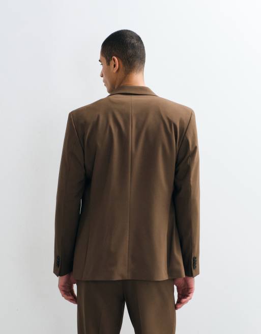 ASOS DESIGN - Blazer doppiopetto regular fit marrone, 3 di 5