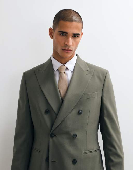 ASOS DESIGN - Blazer doppiopetto regular fit verde oliva, 3 di 5