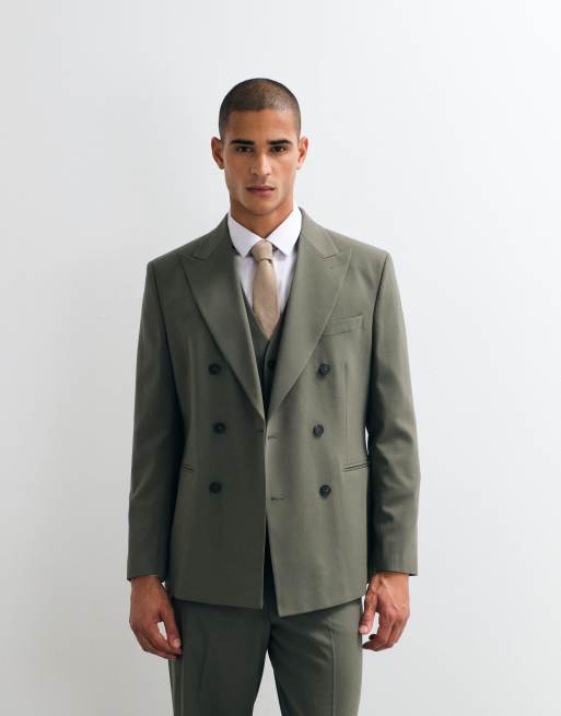 ASOS DESIGN - Blazer doppiopetto regular fit verde oliva, 5 di 5